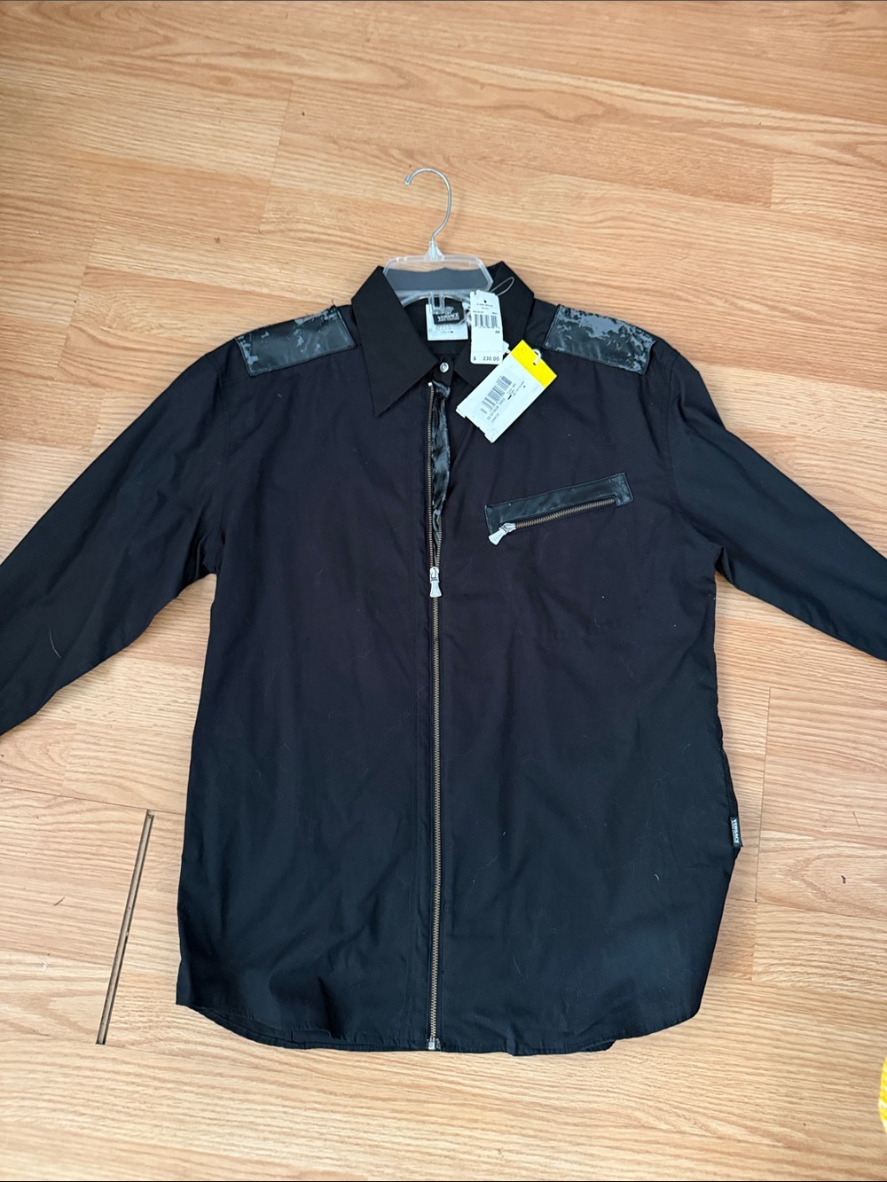 Versace Black Men's Zip-Front Jacket with Shoulder Details vintage